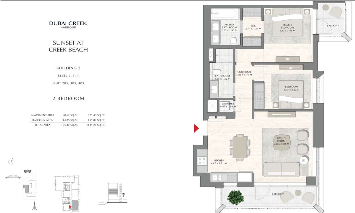 Building 2 - 2 Bedroom Level 2 To 4 Unit 203-303-403, Size 1135.27 sq ft